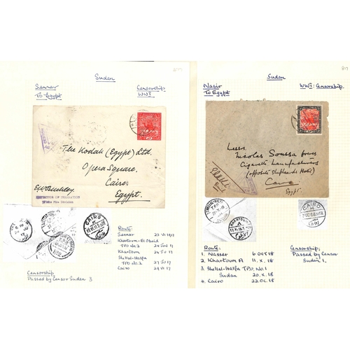 1454 - World War One. 1915-19 Covers and cards (14) and fronts (3) with Sudan censor cachets, 1917 cover fr... 