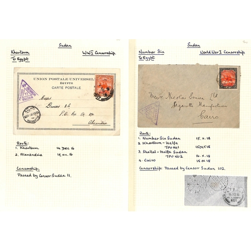 1454 - World War One. 1915-19 Covers and cards (14) and fronts (3) with Sudan censor cachets, 1917 cover fr... 