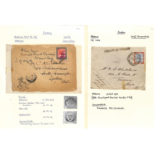 1454 - World War One. 1915-19 Covers and cards (14) and fronts (3) with Sudan censor cachets, 1917 cover fr... 