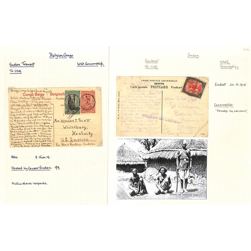 1454 - World War One. 1915-19 Covers and cards (14) and fronts (3) with Sudan censor cachets, 1917 cover fr... 