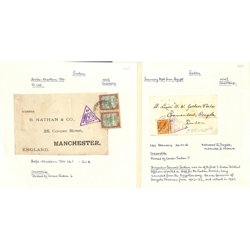 1454 - World War One. 1915-19 Covers and cards (14) and fronts (3) with Sudan censor cachets, 1917 cover fr... 