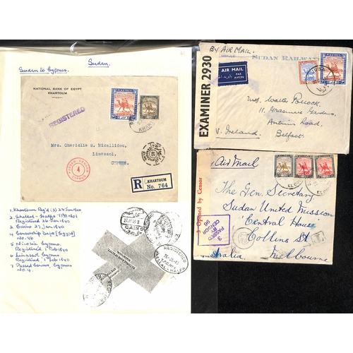 1458 - WW2 - Censorship. 1939-45 Covers from Sudan (36), or to Sudan (13), all censored, also six airgraphs... 