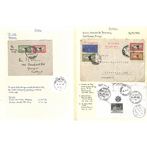 1460 - Air Mails. 1929-38 Covers sent by air from or within Sudan (41), or to Sudan (15), most commercial, ... 