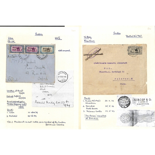 1460 - Air Mails. 1929-38 Covers sent by air from or within Sudan (41), or to Sudan (15), most commercial, ... 