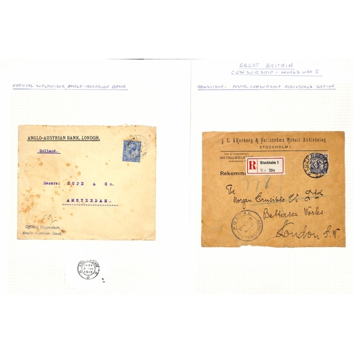 708 - Great Britain - Civil Censorship. 1914-18 Covers and cards including 