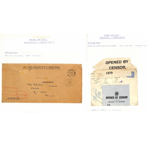 708 - Great Britain - Civil Censorship. 1914-18 Covers and cards including 