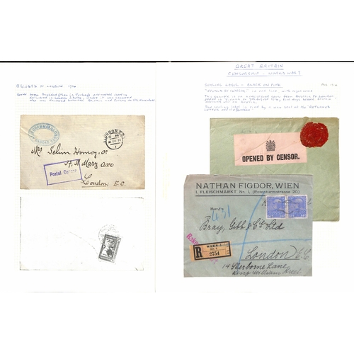 708 - Great Britain - Civil Censorship. 1914-18 Covers and cards including 