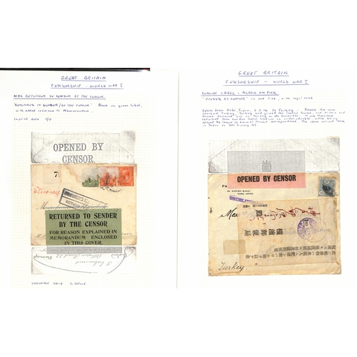 708 - Great Britain - Civil Censorship. 1914-18 Covers and cards including 