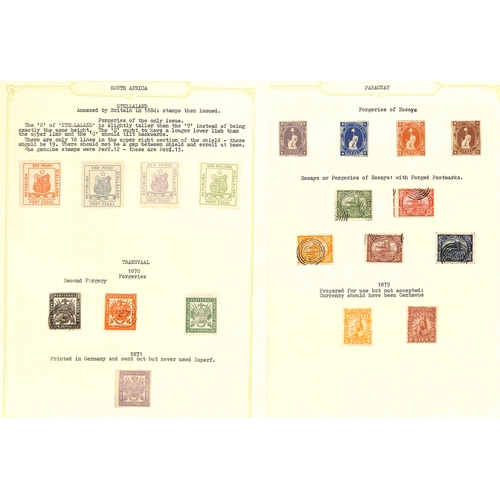 814 - Forgeries. Various early forgeries or bogus issues on pages, including Shanghai L.P.O (13), Samoa Ex... 