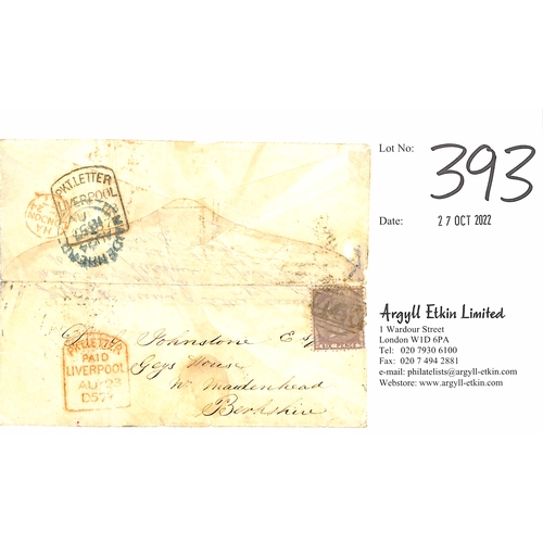 393 - Pkt. Letter Tombstone Datestamps (P.9/10). 1857 Cover to England franked G.B 6d cancelled upon arriv... 