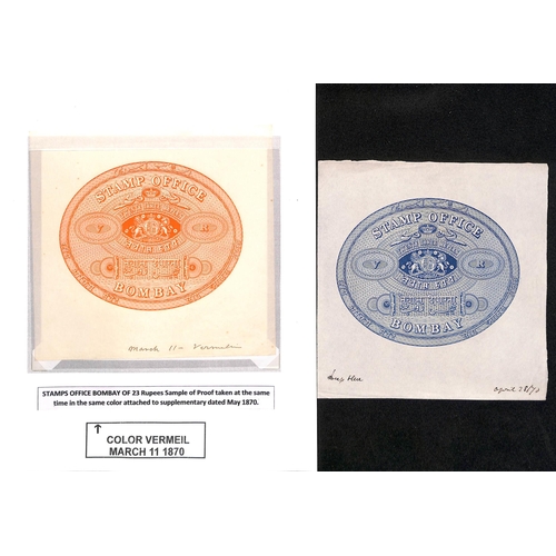 1111 - Revenues. 1870 Stamp Office Bombay, 23r revenue for use on stamped paper, proofs on thin wove paper,... 