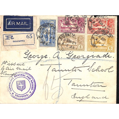 1155 - 1929 (Nov 6) Registered cover from the Greek Consulate General in Calcutta to London bearing the Air... 