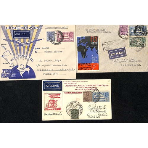 1180 - Bahrain. 1932 (Oct 17/18) Tata Sons Ltd, Madras to Karachi route first flight covers all addressed t... 