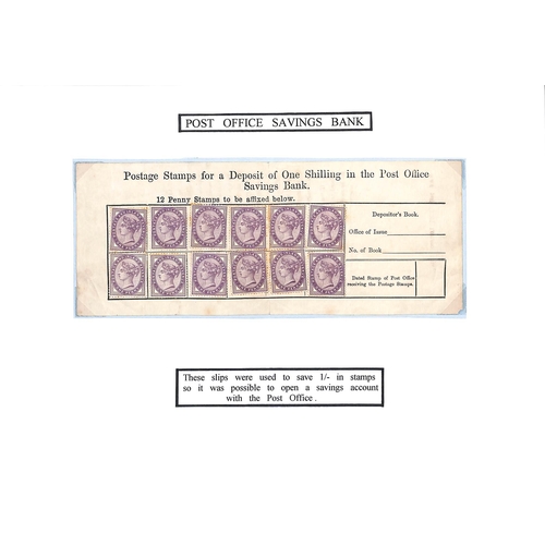 121 - Cinderellas including Post Office Saving Bank deposit slips (3) bearing postage stamps, and various ... 