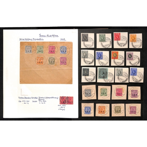 1239 - World War One. 1914-18 Covers and cards (9) and stamps on piece (27), comprising forces mail (6), co... 