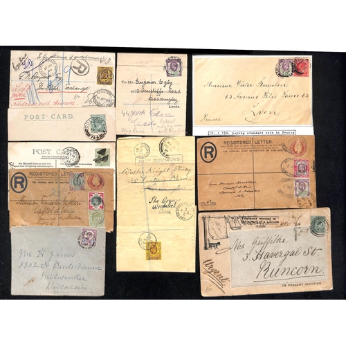 135 - 1902-11 Covers and cards bearing KEVII stamps including scarce 1½d rate registered Notice of Ob... 