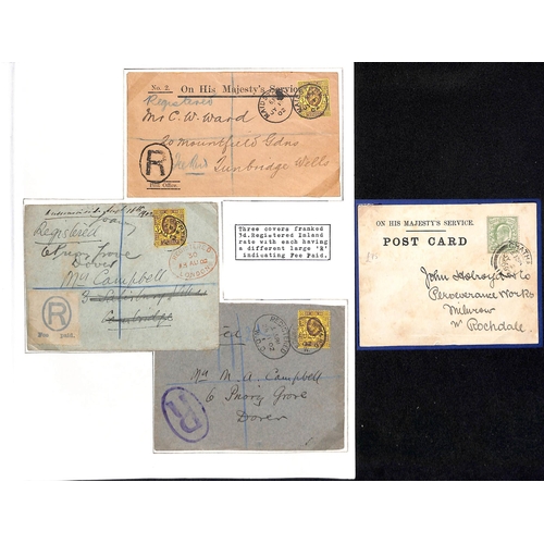 135 - 1902-11 Covers and cards bearing KEVII stamps including scarce 1½d rate registered Notice of Ob... 