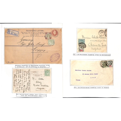 135 - 1902-11 Covers and cards bearing KEVII stamps including scarce 1½d rate registered Notice of Ob... 