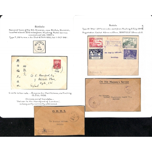 1370 - 1928-49 Covers and cards with cancellations of Binatang (3), Bintulu (7), Saratok (3) or Serian (4),... 