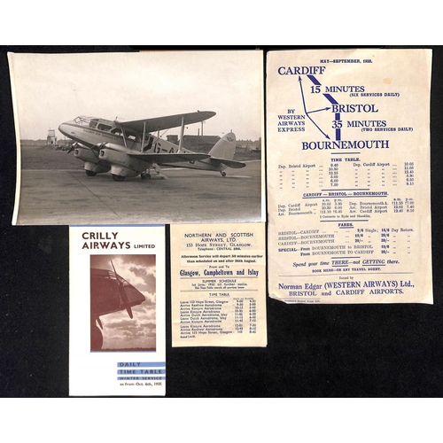 143 - 1935 Timetables for internal airlines, comprising Western Airways Express, North Eastern Airways, No... 