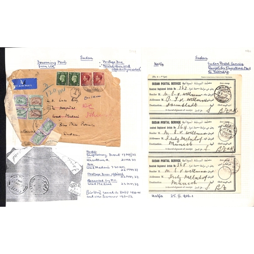 1441 - 1899-1946 Covers and cards to or from Sudan including 1899 cover from Cairo to Omdurman with Wadi Ha... 