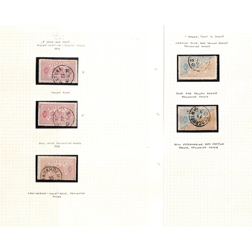 1492 - Officials. 1874-77 Perf 14 Issue, study of the various shades and plate varieties on pages comprisin... 