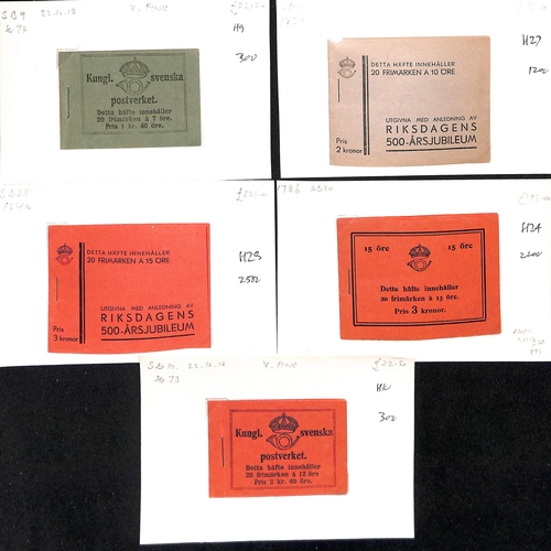 1497 - Booklets. 1918-40 Booklets comprising Facit H9, 10, 13 (2, upright and inverted panes both with 