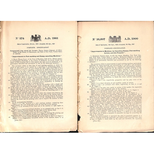 154 - 1889-1905 Printed Patents for automatic machines to cancel stamps, or to apply Paid marks in lieu of... 