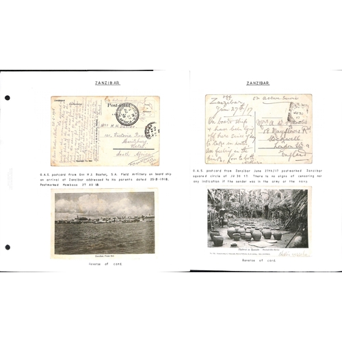 1597 - 1914-18 Covers and cards comprising stampless O.A.S cards with Zanzibar c.d.s or squared circle (one... 