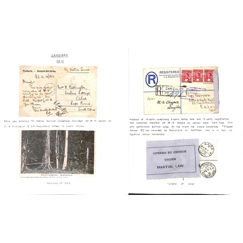 1597 - 1914-18 Covers and cards comprising stampless O.A.S cards with Zanzibar c.d.s or squared circle (one... 