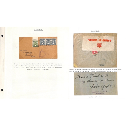 1597 - 1914-18 Covers and cards comprising stampless O.A.S cards with Zanzibar c.d.s or squared circle (one... 