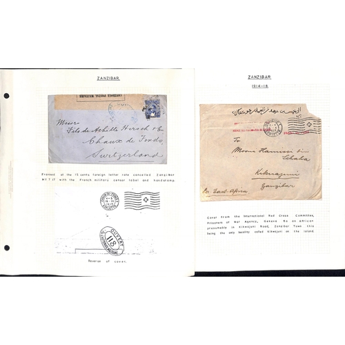 1597 - 1914-18 Covers and cards comprising stampless O.A.S cards with Zanzibar c.d.s or squared circle (one... 