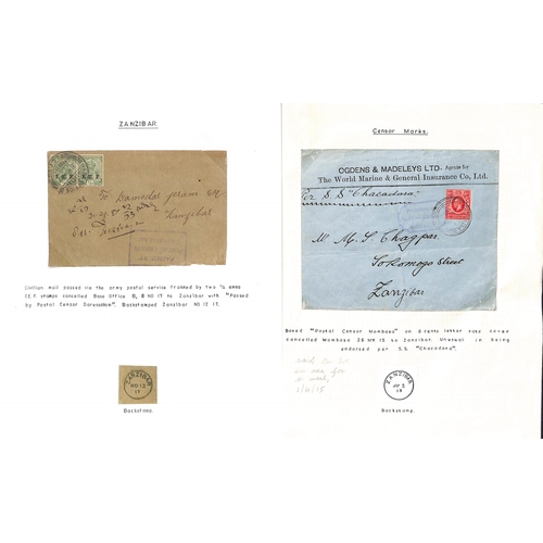 1597 - 1914-18 Covers and cards comprising stampless O.A.S cards with Zanzibar c.d.s or squared circle (one... 