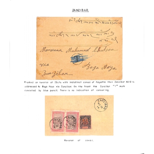 1599 - 1914 Covers from Reunion or Mayotte to Bagamoyo, both intercepted in Zanzibar and detained, the Reun... 