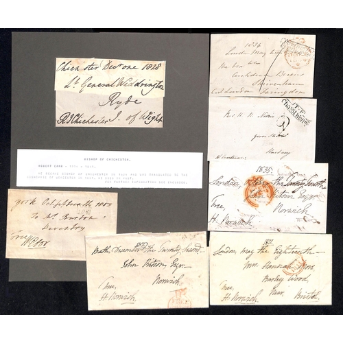 198 - c.1780-1837 Entire letters or entires (7) and fronts (20) sent as free letters, all signed by Bishop... 