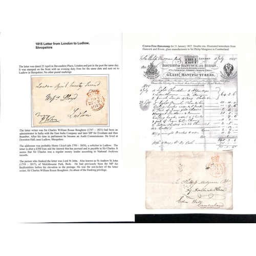 202 - 1815-39 Entire letters (12), entires (12) and envelopes (6, all very early, one with enclosed letter... 