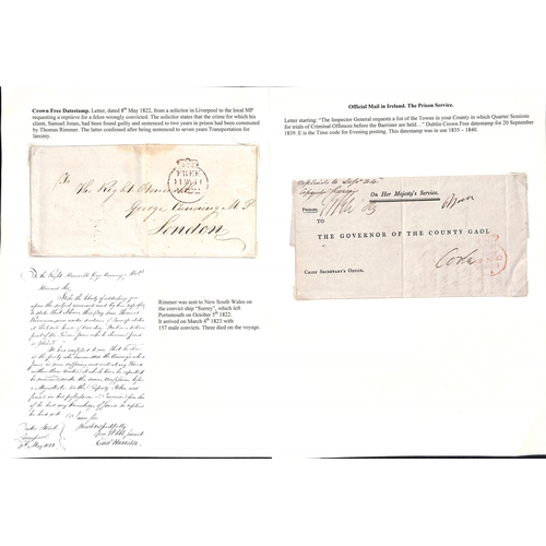 214 - Prisons / Ireland. 1822-39 Entire letters (2) and a front comprising printed O.H.M.S wrapper with 