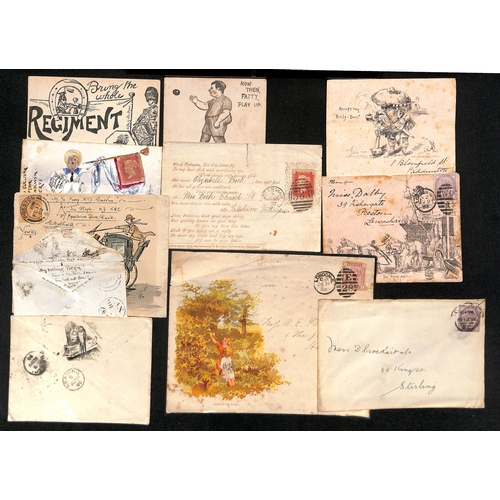 240 - 1863-c.1920 Covers (22), postcards (14) and fronts (10) with hand illustrated or printed pictorial c... 