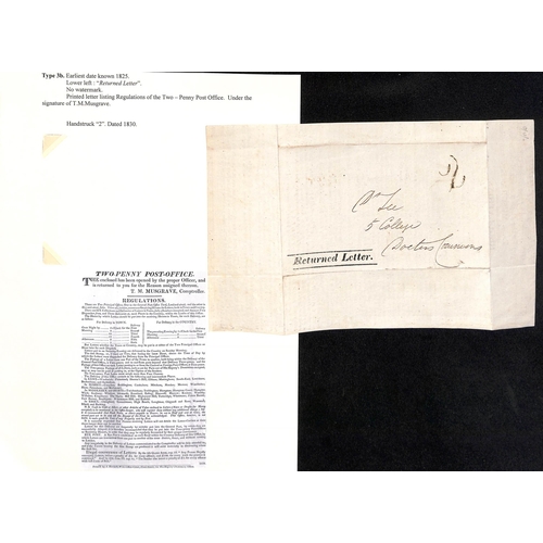 259 - 1825-32 London Two-Penny Post Office, returned letter wrappers containing the regulations of the Two... 