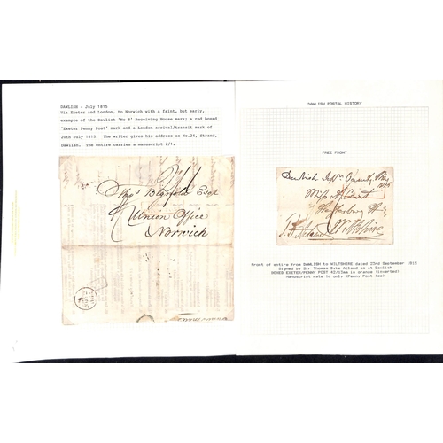 280 - Dawlish & Torquay. 1805-49 Entire letters or entires (39) and fronts (4) comprising letters written ... 