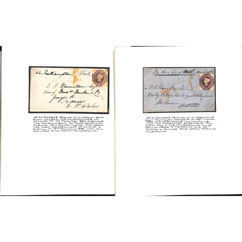 32 - 1854-56 Covers to Australia both franked by an embossed 6d, both stamps cut square and just touched ... 