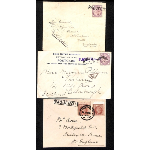 353 - Paquebots. 1899-1902 Covers and cards (8) bearing G.B 1d lilacs with Paquebot handstamps including F... 