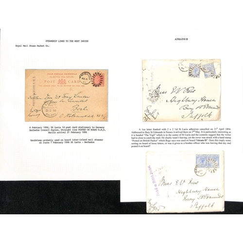 628 - St. Lucia/Barbados. 1894 Covers from St. Lucia to England with long enclosed letters from an army of... 