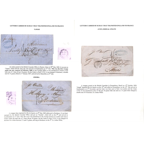 639 - Mail to France. 1850-66 Stampless entire letters (9) and entires (7) from Chile (7), Brazil (3), Arg... 