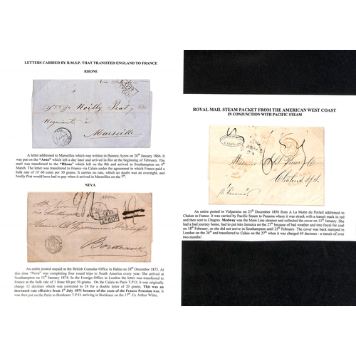 639 - Mail to France. 1850-66 Stampless entire letters (9) and entires (7) from Chile (7), Brazil (3), Arg... 