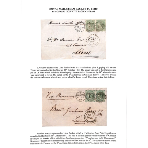 652 - Peru/Bolivia - G.B. 1861-77 Entire letter and entires (4) all from G.B to Lima franked at 2/- (3), 3... 