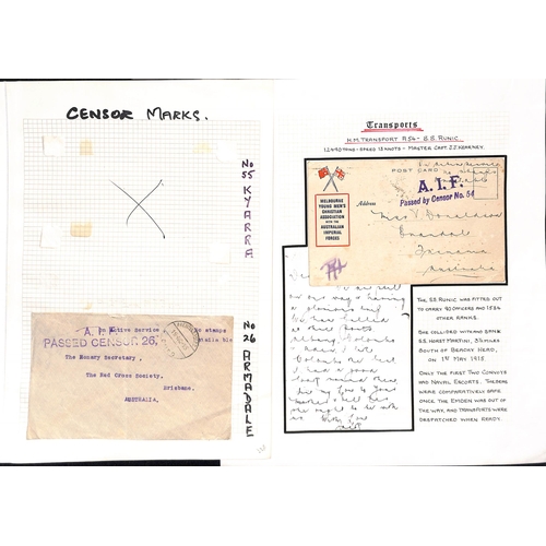 744 - c.1915 Stampless O.A.S covers and cards with censor cachets incorporating the transport number, comp... 