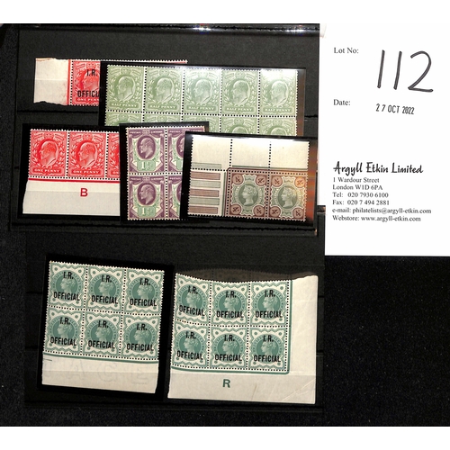 112 - I.R. Official. 1900 QV ½d Green Control R corner block of six unmounted mint, light marginal cr... 