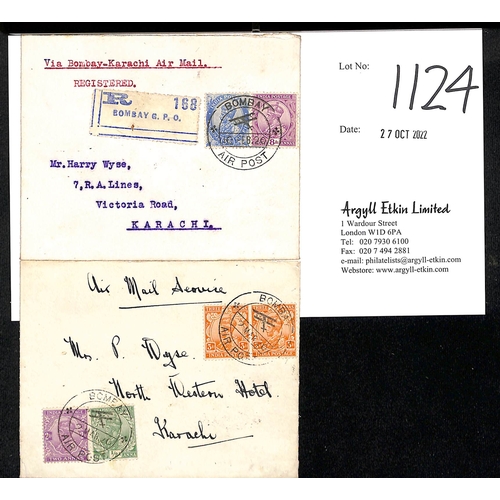 1124 - 1920 Bombay to Karachi experimental air service, registered cover franked 8a + 2a6p carried on the t... 