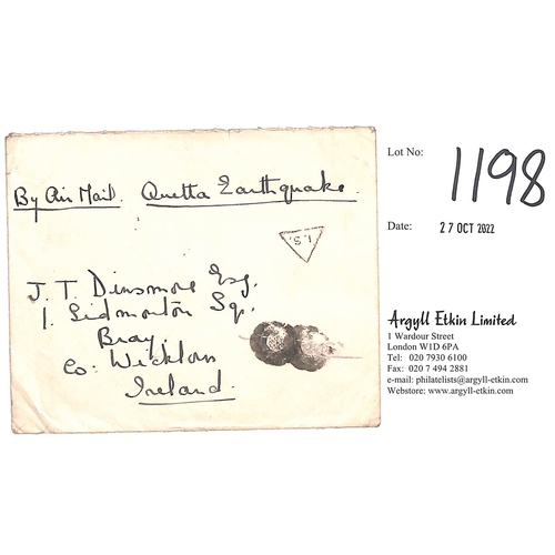 1198 - Quetta Earthquake / Ireland. 1934 (June 4) Stampless cover to Bray, Co. Wicklow, endorsed 